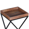 22 Inch Industrial End Side Table with Mango Wood Tray Top X Shape Iron Frame Brown Black By The Urban Port UPT-262393