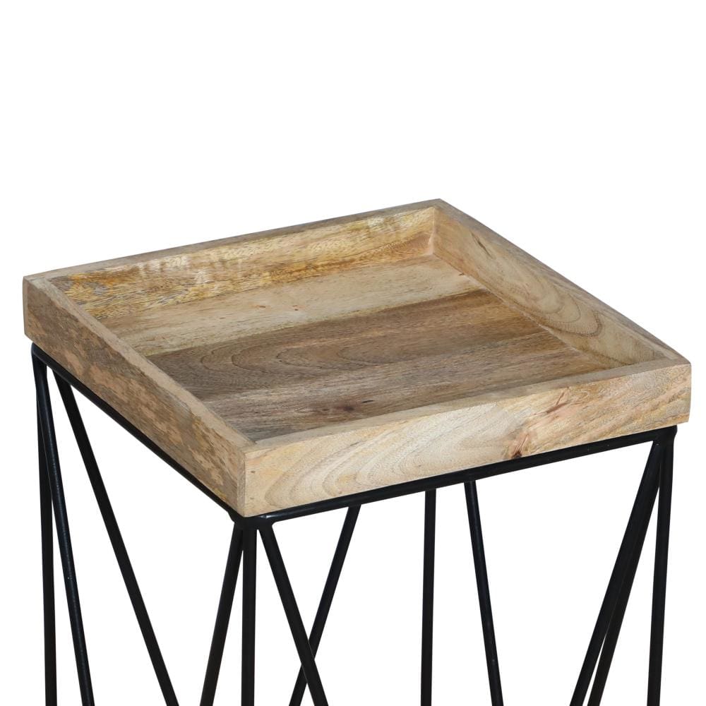 24 Inch Industrial End Side Table Mango Wood Square Tray Top V Shape Iron Accent Brown Black By The Urban Port UPT-262395