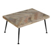 36 Inch Rectangular Mango Wood Coffee Table Herringbone Design Iron Legs Brown Black By The Urban Port UPT-262396