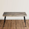 36 Inch Rectangular Mango Wood Coffee Table Herringbone Design Iron Legs Brown Black By The Urban Port UPT-262396