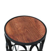 23 Inch End Side Table Round Mango Wood Top Lattice Cut Out Iron Frame Brown Black By The Urban Port UPT-262397