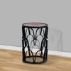 23 Inch End Side Table Round Mango Wood Top Lattice Cut Out Iron Frame Brown Black By The Urban Port UPT-262397