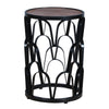 23 Inch End Side Table Round Mango Wood Top Lattice Cut Out Iron Frame Brown Black By The Urban Port UPT-262397