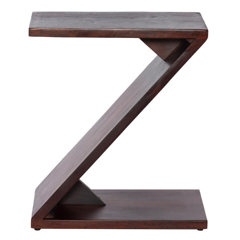 Mango Wood Side Table with Z Shaped Design Dark Oak Brown By The Urban Port UPT-262409