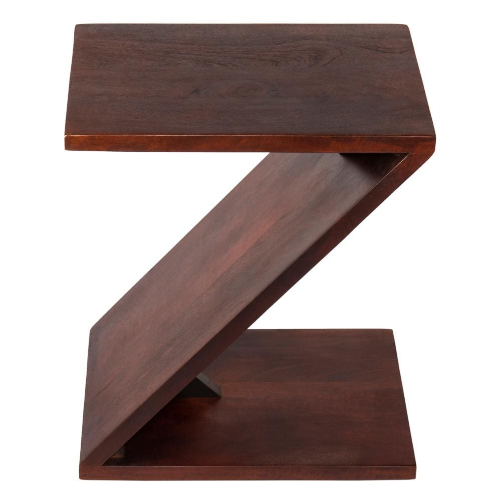 Mango Wood Side Table with Z Shaped Design Dark Oak Brown By The Urban Port UPT-262409