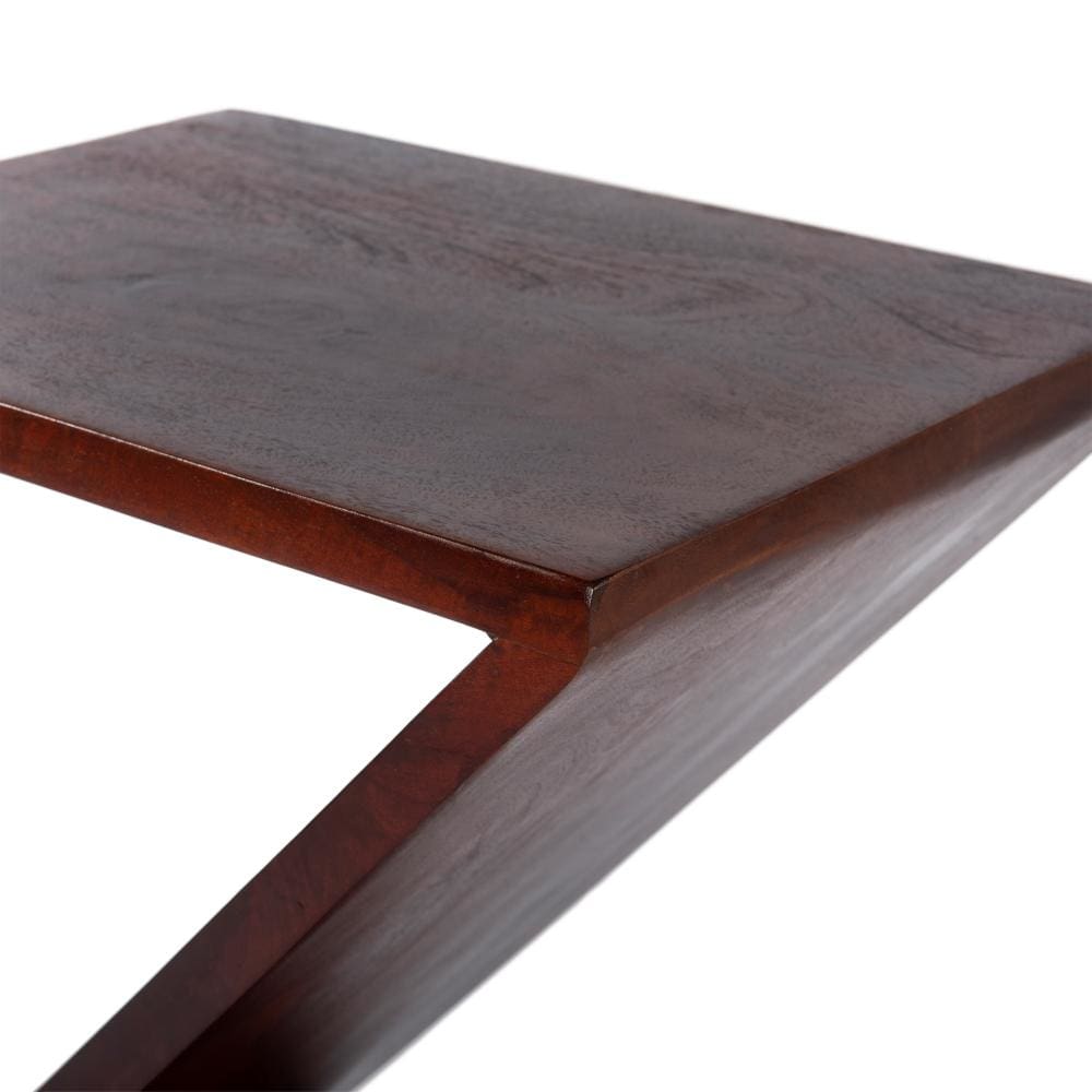 Mango Wood Side Table with Z Shaped Design Dark Oak Brown By The Urban Port UPT-262409