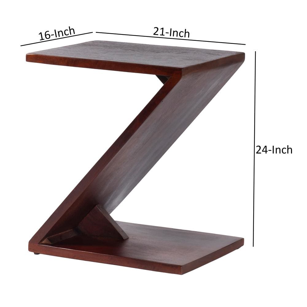 Mango Wood Side Table with Z Shaped Design Dark Oak Brown By The Urban Port UPT-262409