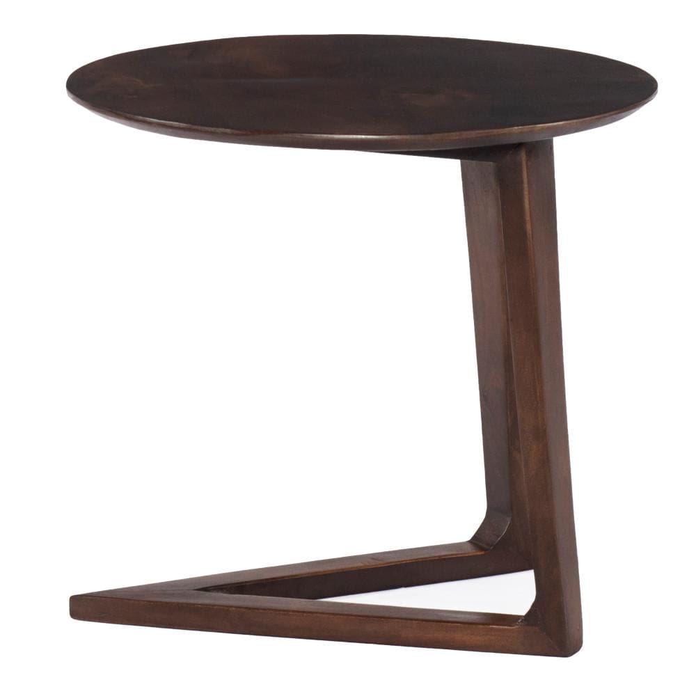 Mango Wood Round Side Table with and Cantilever Base Brown By The Urban Port UPT-262411