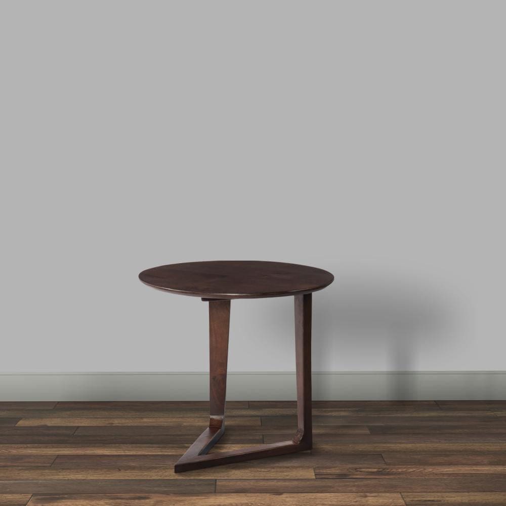 Mango Wood Round Side Table with and Cantilever Base Brown By The Urban Port UPT-262411