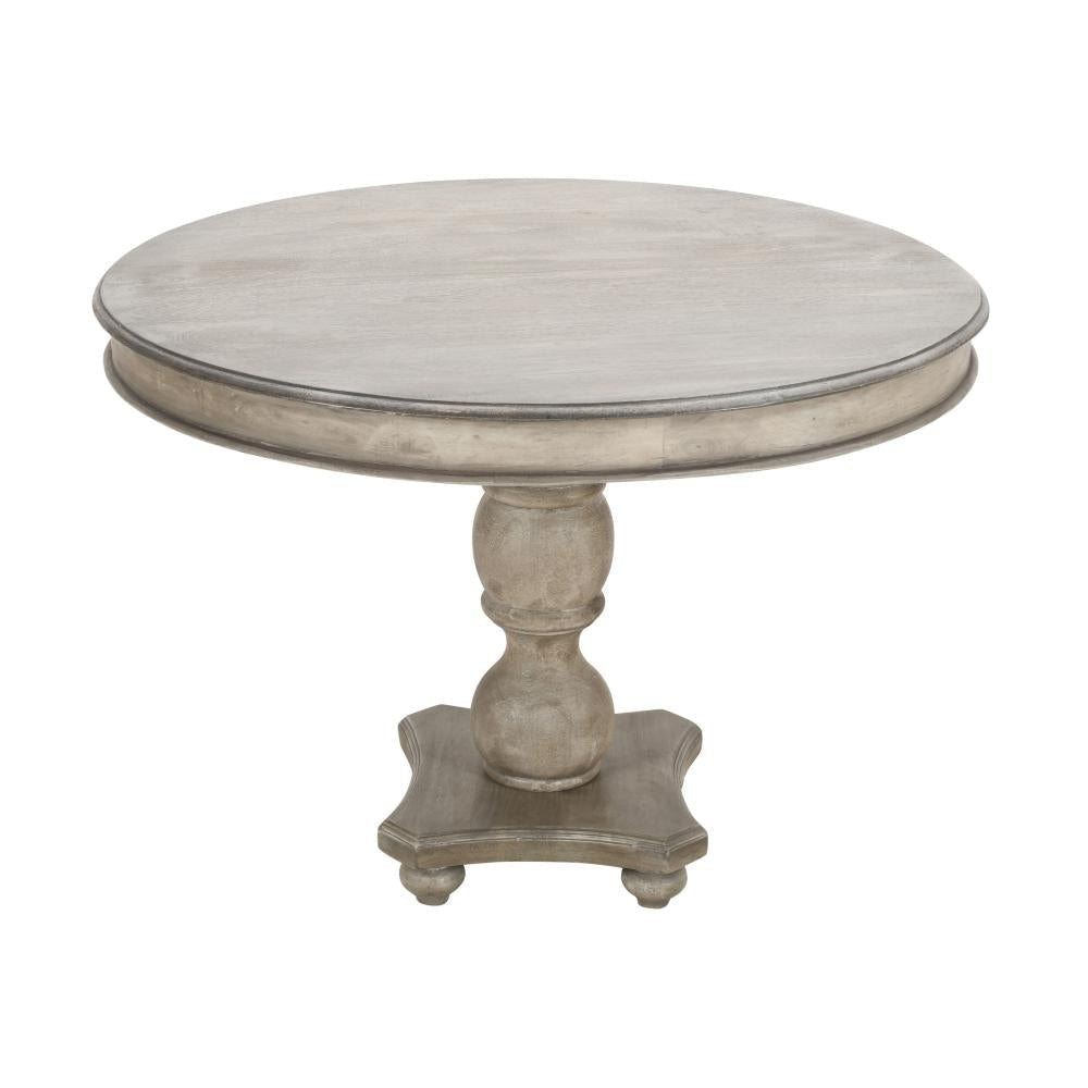 42 Inch Handcrafted Mango Wood Dining Table with Pedestal Base Round Molded Top Washed White By The Urban Port UPT-262414