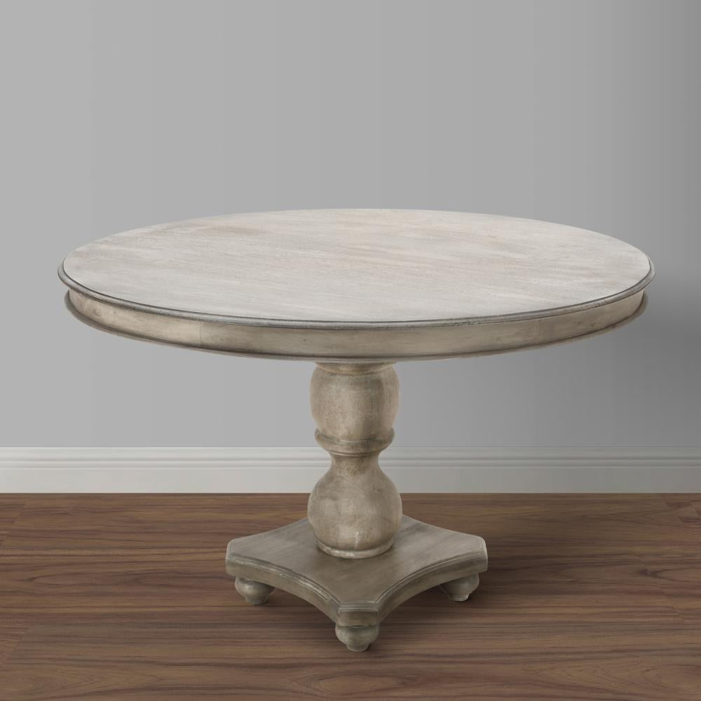 42 Inch Handcrafted Mango Wood Dining Table with Pedestal Base Round Molded Top Washed White By The Urban Port UPT-262414