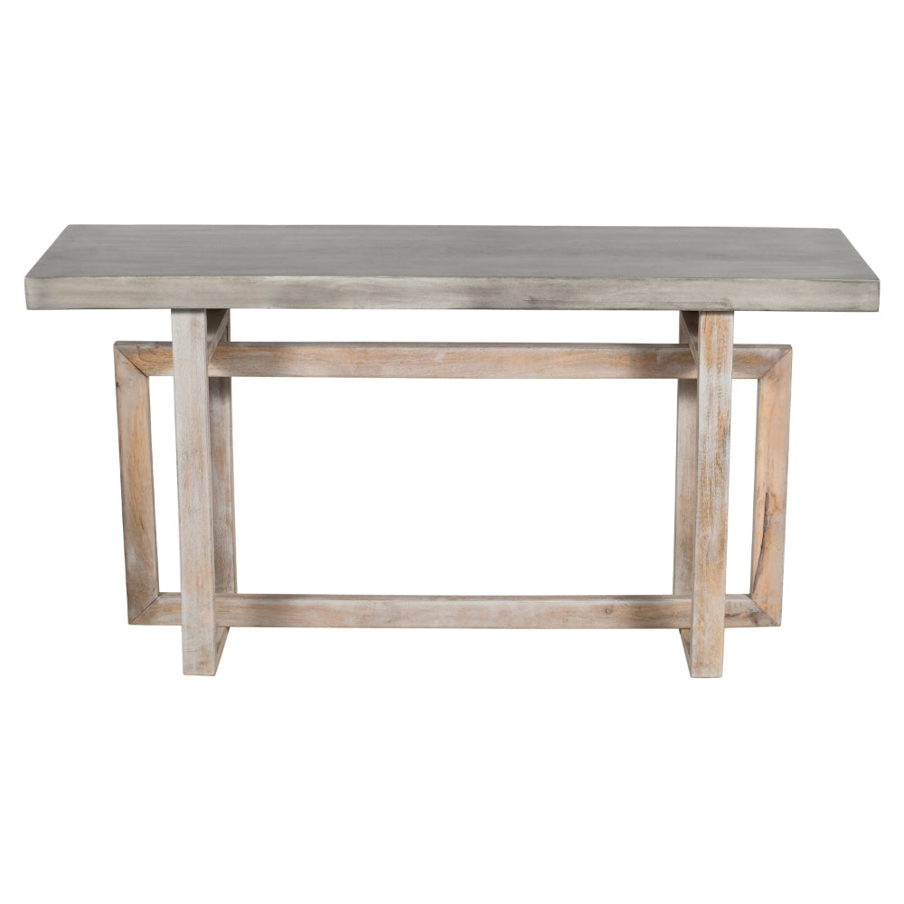 59 Inch Artisan Crafted Farmhouse Console Table with Geometric Interlocked Base Rustic Light Brown By The Urban Port UPT-262415