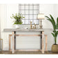 59 Inch Artisan Crafted Farmhouse Console Table with Geometric Interlocked Base, Rustic Light Brown By The Urban Port