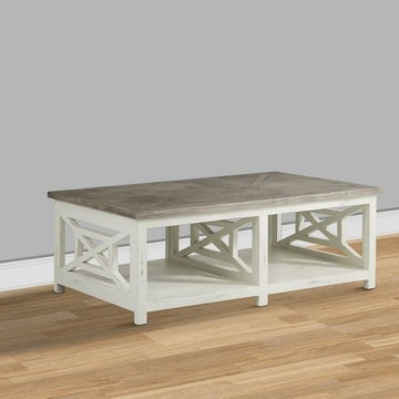 Wooden Rectangle Coffee Table with  X Shape Side Panels, White and Brown By The Urban Port