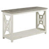 Solid Wood Sofa Console Table with  X Shape Side Panels, White and Brown By The Urban Port