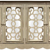 Storage Console with 4 Doors and Scrolled Mirror Trim Antique White and Silver By The Urban Port UPT-262894