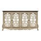 Storage Console with 4 Doors and Scrolled Mirror Trim, Antique White and Silver By The Urban Port