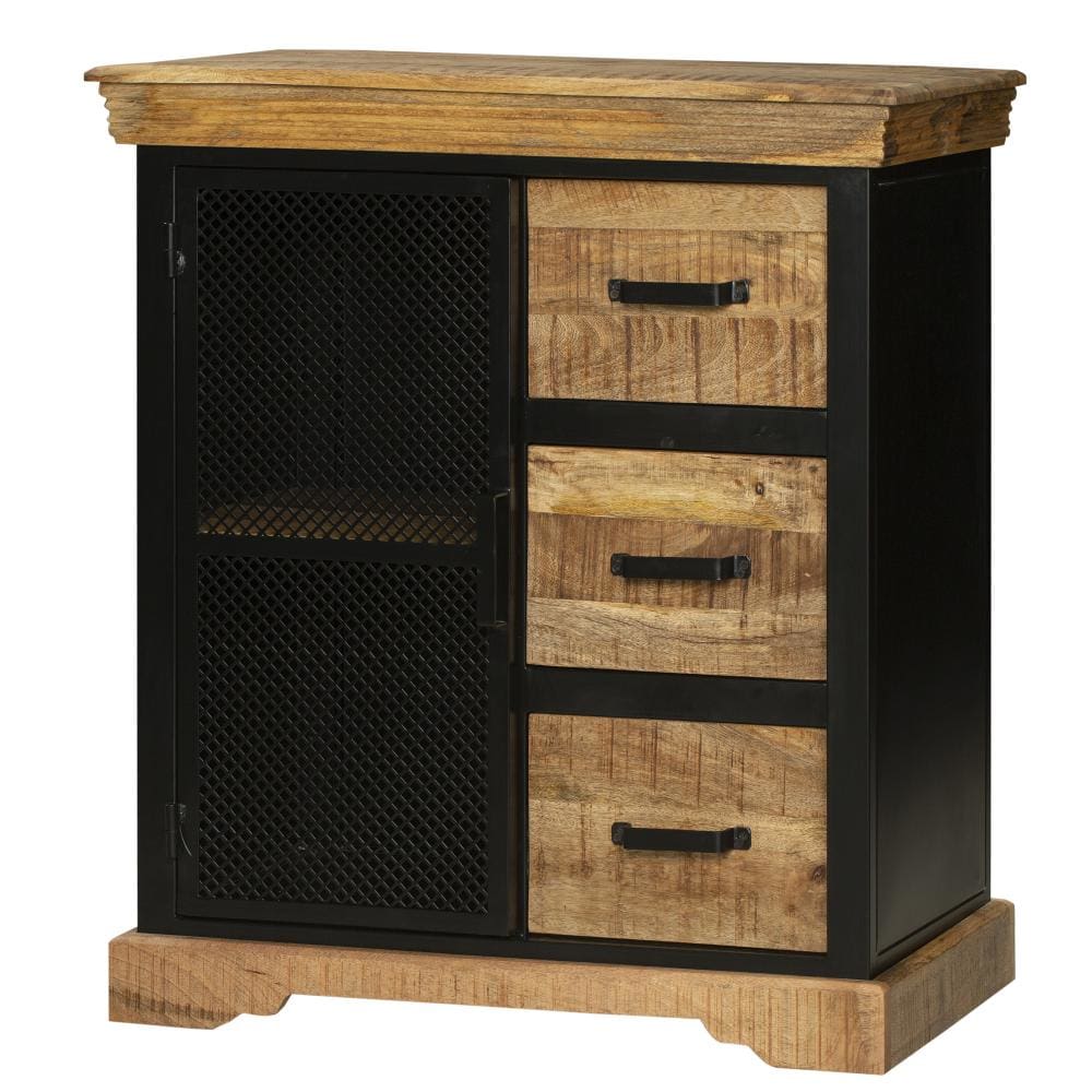 Home Office Cabinet with 3 Drawers and Metal Frame Oak Brown and Black By The Urban Port UPT-263261