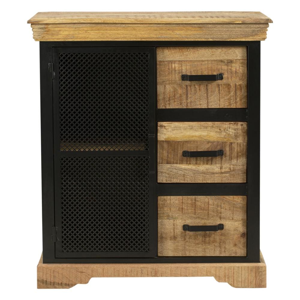 Home Office Cabinet with 3 Drawers and Metal Frame Oak Brown and Black By The Urban Port UPT-263261