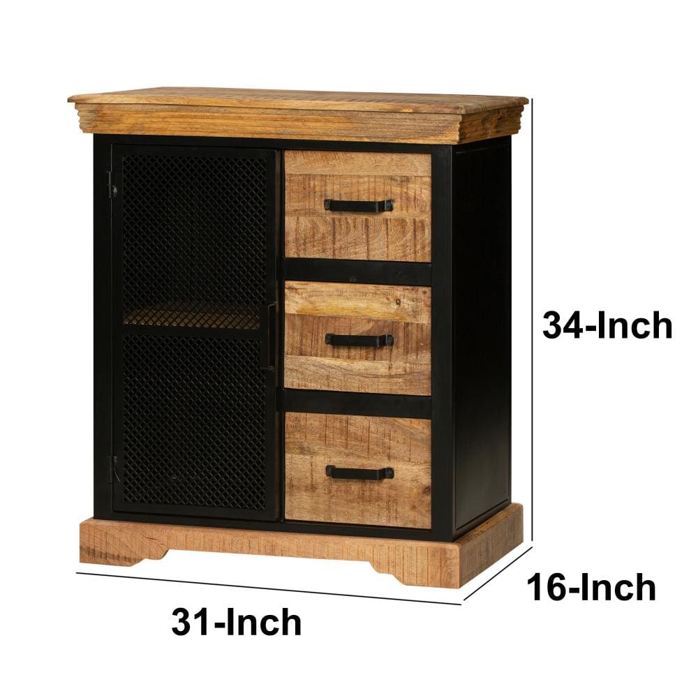 Home Office Cabinet with 3 Drawers and Metal Frame Oak Brown and Black By The Urban Port UPT-263261