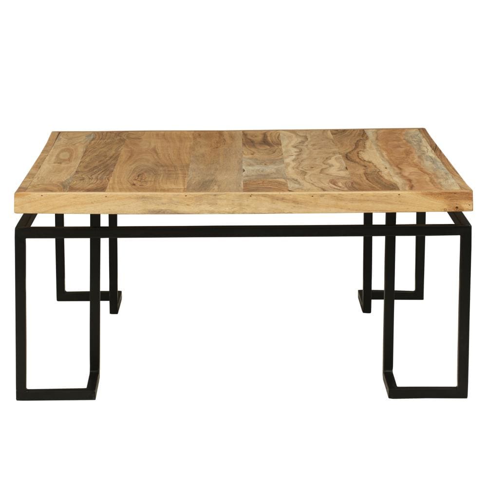 Square Coffee Table with Wooden Top and Geometric Frame Brown and Black By The Urban Port UPT-263264