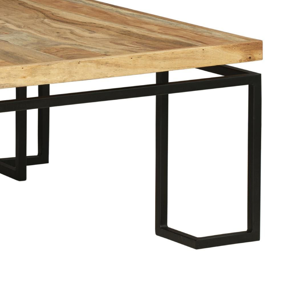 Square Coffee Table with Wooden Top and Geometric Frame Brown and Black By The Urban Port UPT-263264