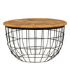 Round Mango Wood Coffee Table with Wooden Top and Nesting Basket Frame Brown and Black By The Urban Port UPT-263265