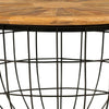 Round Mango Wood Coffee Table with Wooden Top and Nesting Basket Frame Brown and Black By The Urban Port UPT-263265