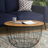 Round Mango Wood Coffee Table with Wooden Top and Nesting Basket Frame Brown and Black By The Urban Port UPT-263265