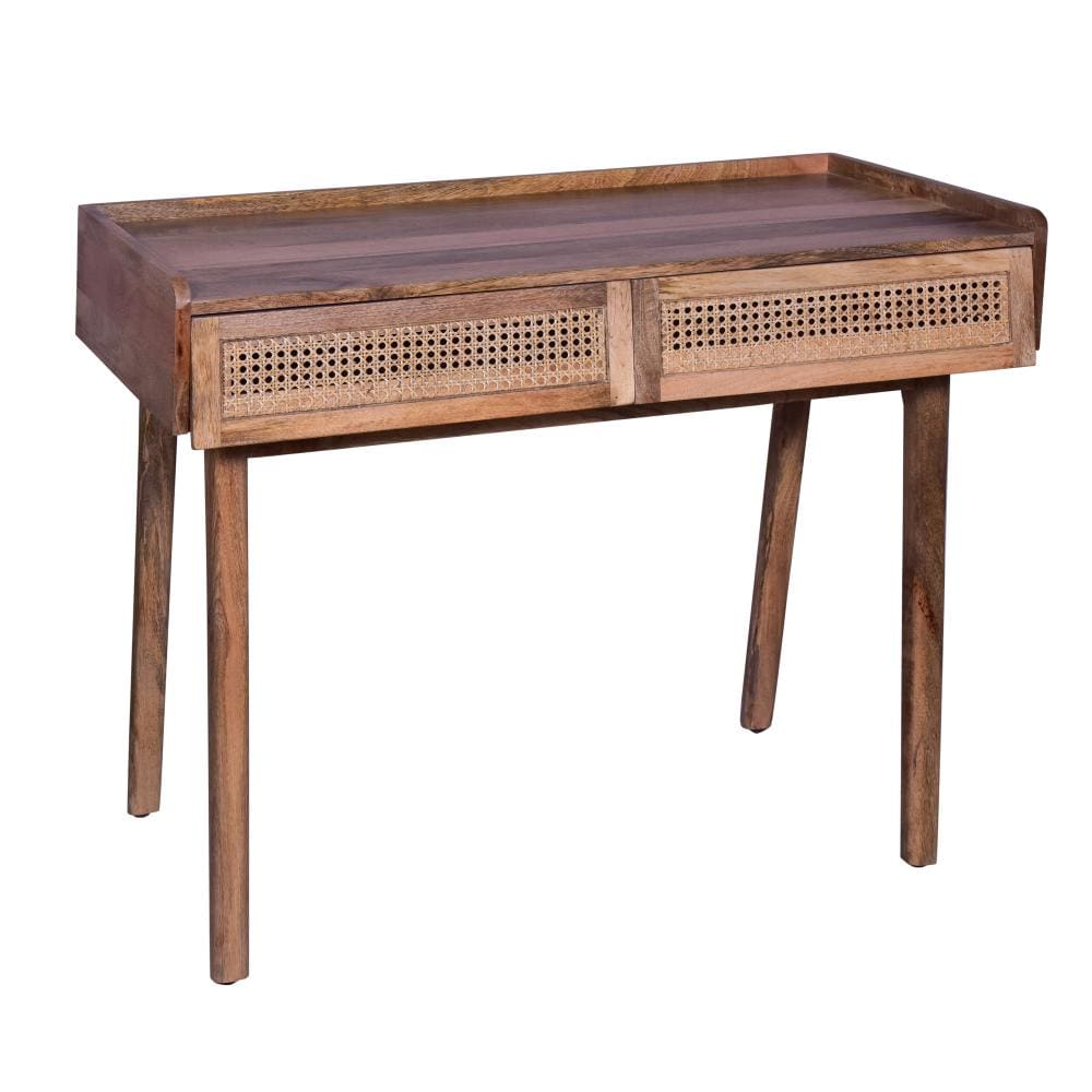 Mango Wood Farmhouse Writing Desk with 2 Drawers and Wooden Frame Oak Brown By The Urban Port UPT-263594