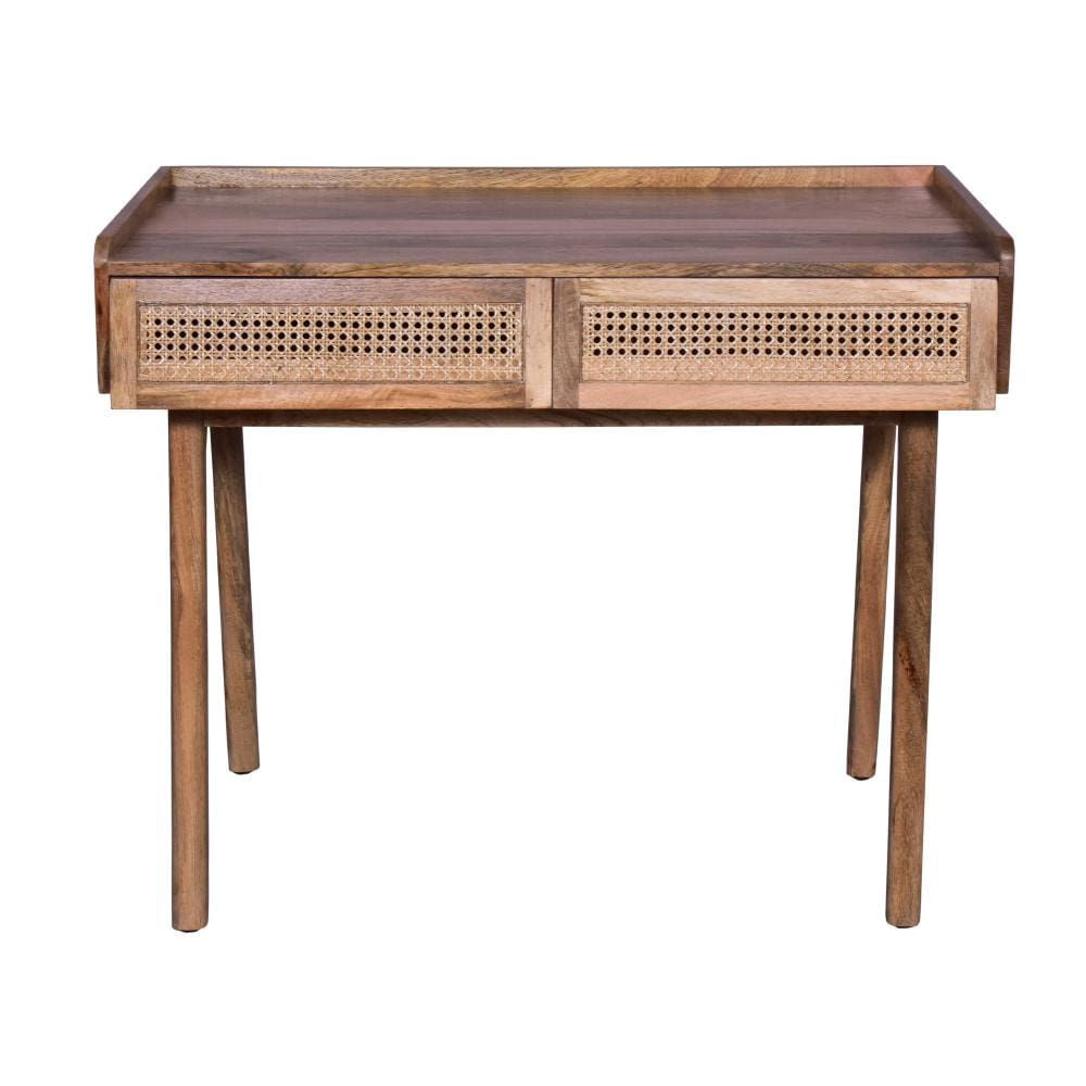 Mango Wood Farmhouse Writing Desk with 2 Drawers and Wooden Frame Oak Brown By The Urban Port UPT-263594