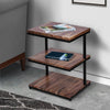 Industrial End Table with 3 Tier Wooden Shelves and Metal Frame, Brown and Black By The Urban Port