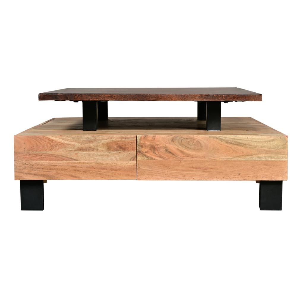 Farmhouse Coffee Table with 2 Drawers and Open Bottom Shelf Brown and Black By The Urban Port UPT-263760