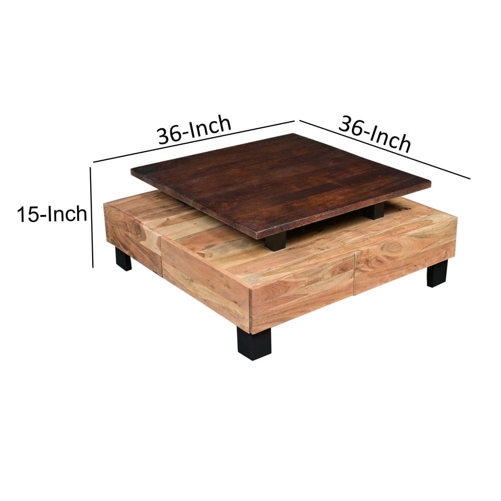 Farmhouse Coffee Table with 2 Drawers and Open Bottom Shelf Brown and Black By The Urban Port UPT-263760