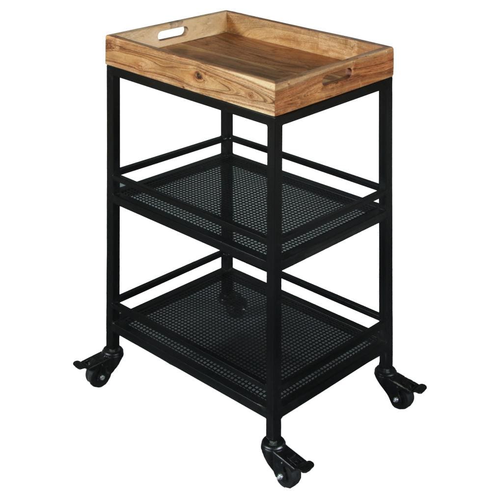 Industrial Serving Cart with 3 Tier Storage and Metal Frame Brown and Black By The Urban Port UPT-263767