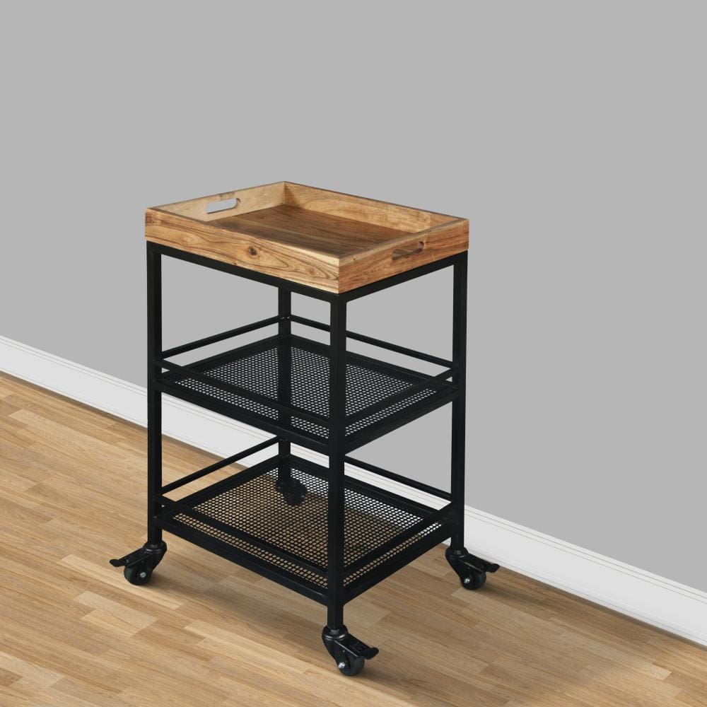 Industrial Serving Cart with 3 Tier Storage and Metal Frame Brown and Black By The Urban Port UPT-263767