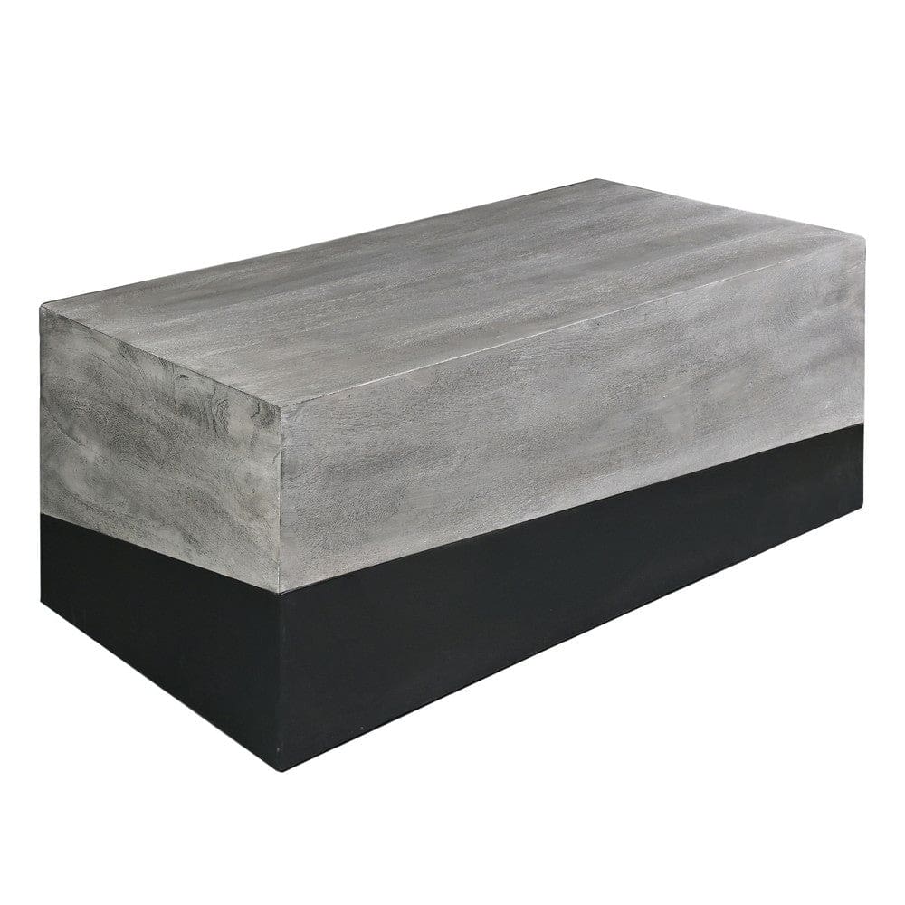 45 Inch Rectangular Mango Wood Coffee Table Iron Base Washed White and Black By The Urban Port UPT-263774