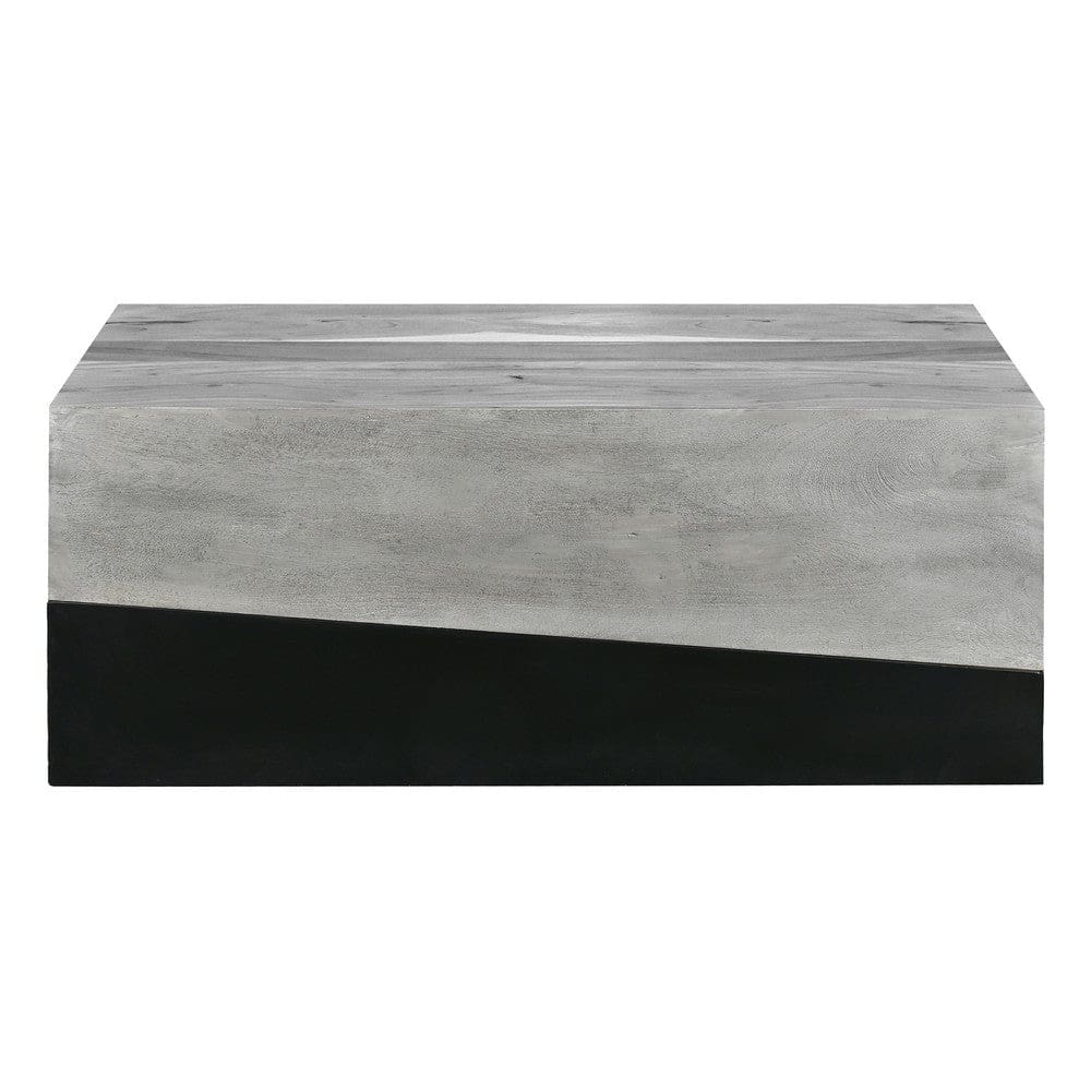 45 Inch Rectangular Mango Wood Coffee Table Iron Base Washed White and Black By The Urban Port UPT-263774