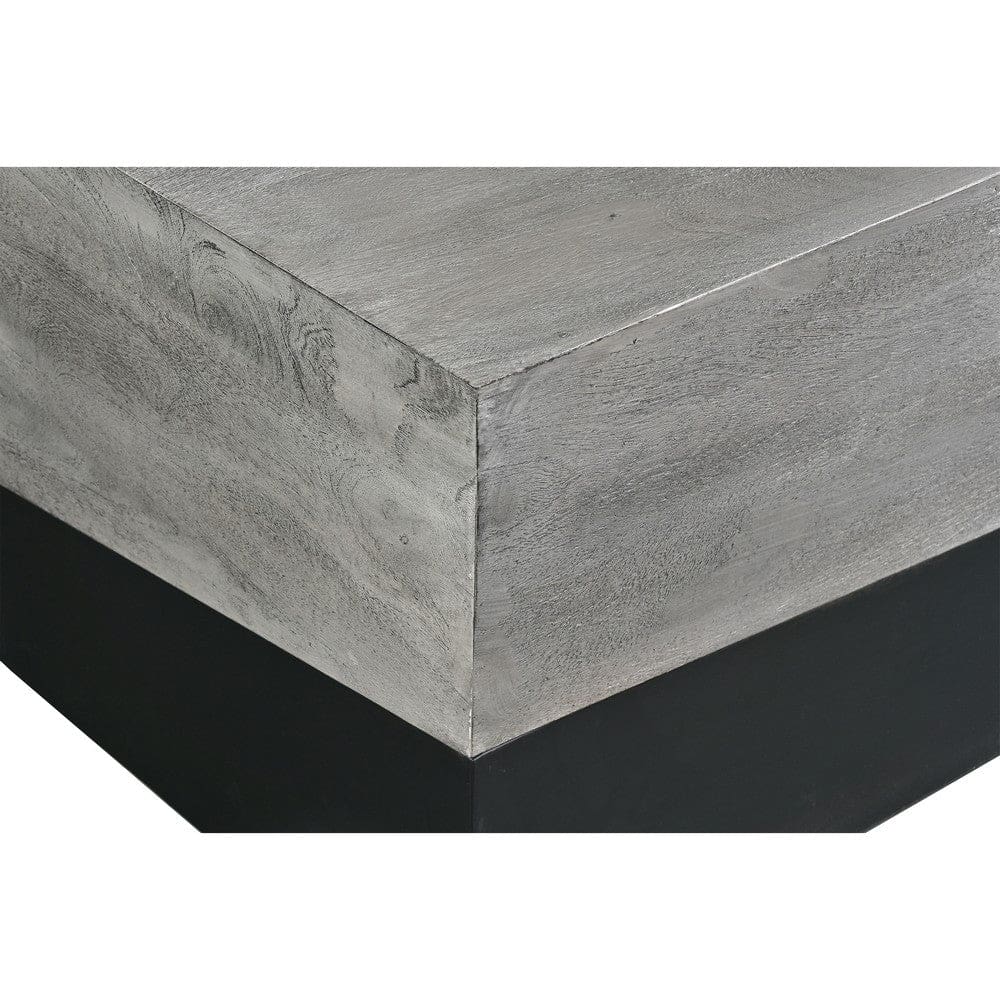 45 Inch Rectangular Mango Wood Coffee Table Iron Base Washed White and Black By The Urban Port UPT-263774