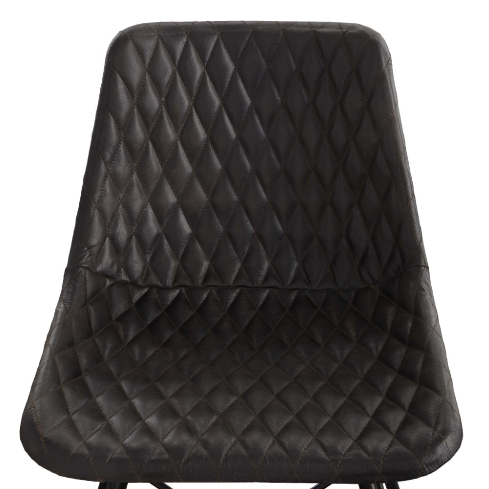 20 Inch Genuine Leather Accent Chair Diamond Stitched Metal Frame Black By The Urban Port UPT-263782