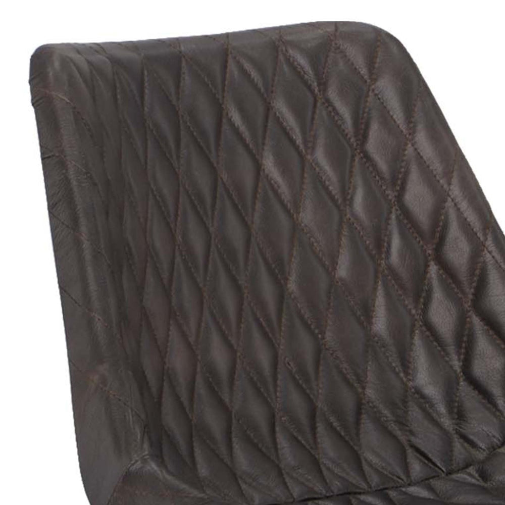 20 Inch Genuine Leather Accent Chair Diamond Stitched Metal Frame Black By The Urban Port UPT-263782