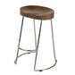 Farmhouse Counter Height Barstool with Wooden Saddle Seat and Tubular Frame Small Brown and Silver By The Urban Port UPT-263790