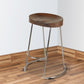 Farmhouse Counter Height Barstool with Wooden Saddle Seat and Tubular Frame Small Brown and Silver By The Urban Port UPT-263790