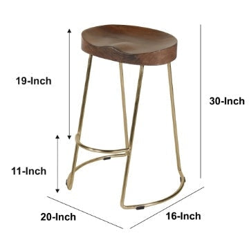 Ela Mango Wood Counter Height Stool Saddle Seat Iron Set of 2 Walnut Brown Gold By The Urban Port UPT-263792-2