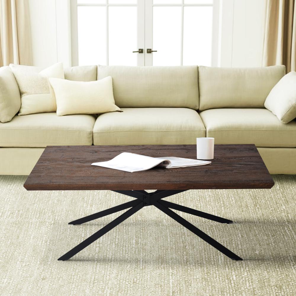 Rectangular Wooden Coffee Table with Boomerang Legs Natural Brown Sonoma and Black By The Urban Port UPT-266256