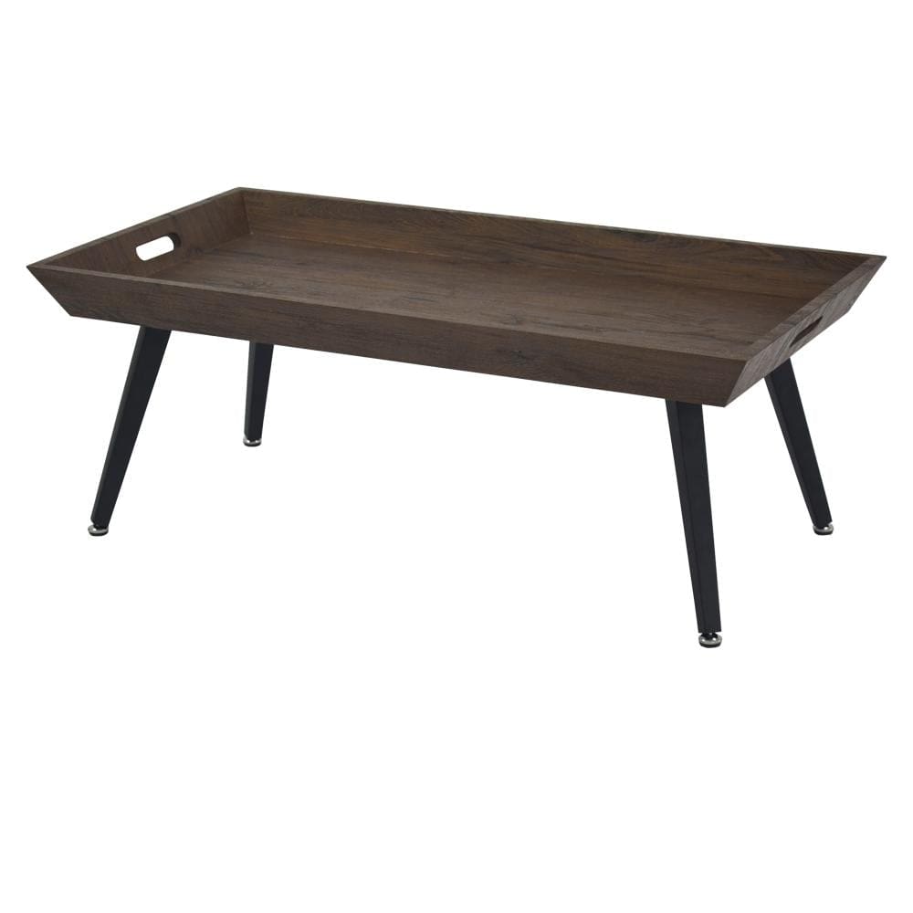 Rectangular Wooden Coffee Table with Tray Top and Metal Legs Brown and Black By The Urban Port UPT-266257