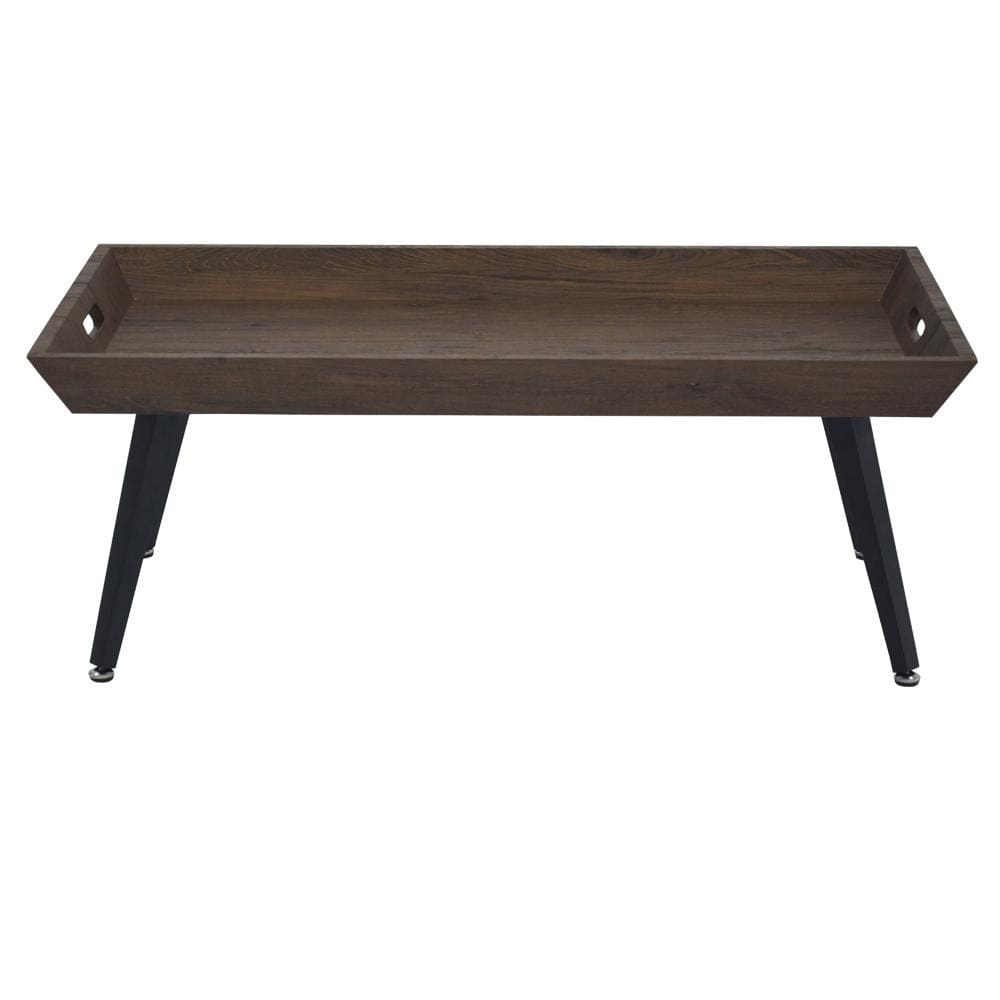 Rectangular Wooden Coffee Table with Tray Top and Metal Legs Brown and Black By The Urban Port UPT-266257