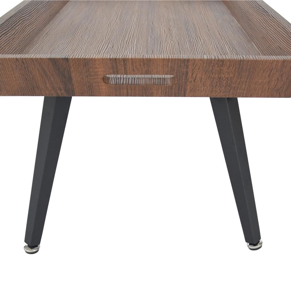 Rectangular Wooden Coffee Table with Tray Top and Metal Legs Brown and Black By The Urban Port UPT-266257