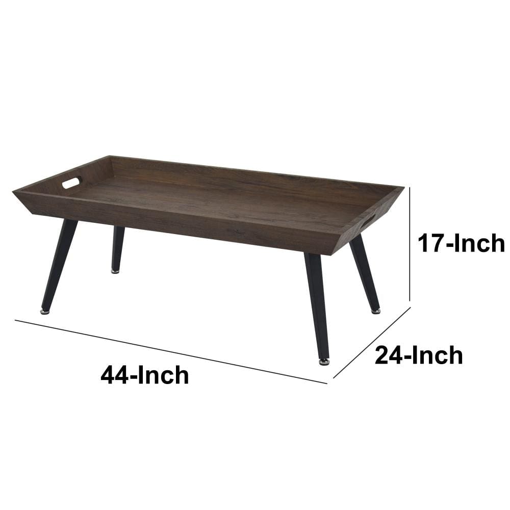 Rectangular Wooden Coffee Table with Tray Top and Metal Legs Brown and Black By The Urban Port UPT-266257