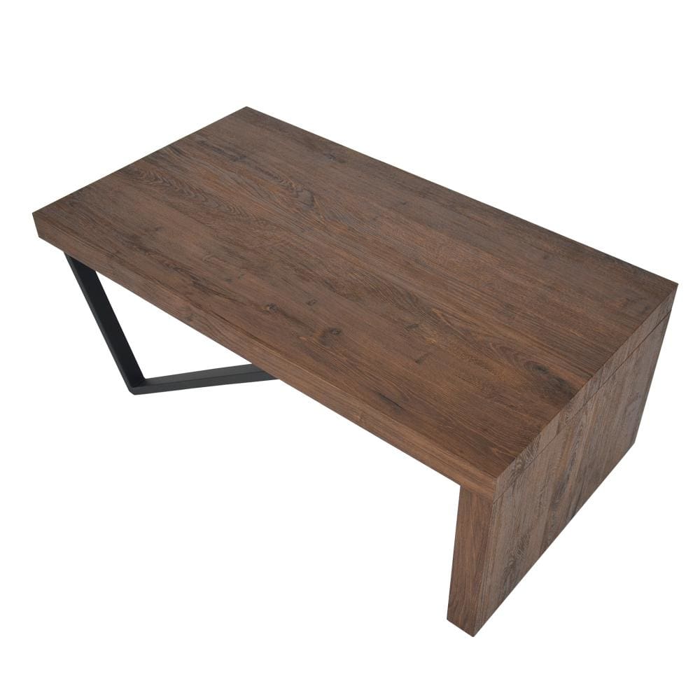 Rectangular Wooden Coffee Table with V Shape Legs Natural Brown Sonoma and Black By The Urban Port UPT-266258